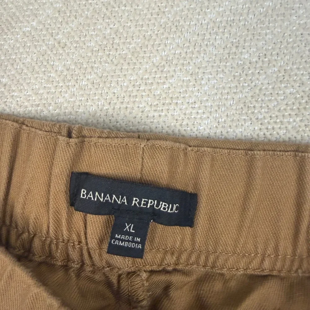 Banana Republic XL Brown Lyocell Linen Cotton Relaxed Cropped Pull On Pants